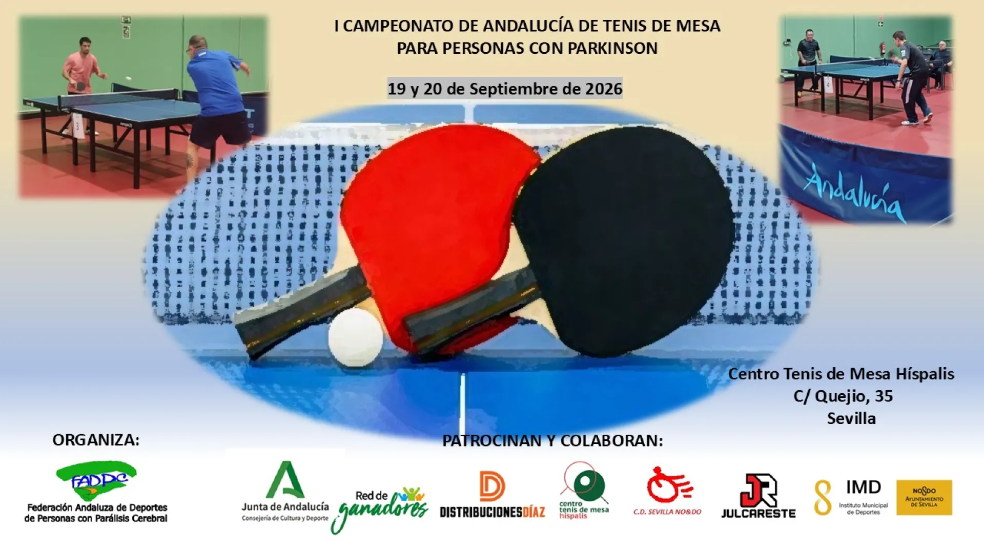 Cartel I Campeonato de Andalucía de Tenis de Mesa para personas con parkinson
